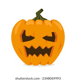 Halloween pumpkin with carved face cartoon vector illustration isolated on white.