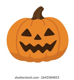 Halloween pumpkin with carved face in flat cartoon style. Vector illustration on white background.