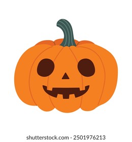 Halloween pumpkin with a carved face. Orange fall pumpkin. Vector illustration in flat style. Hand-drawn style. White isolated background. 