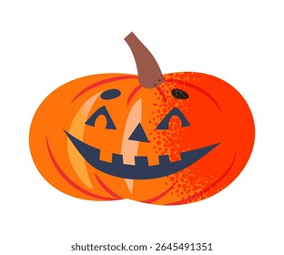 Halloween pumpkin with carved smiling face. Cartoon vector illustration isolated on transparent background.