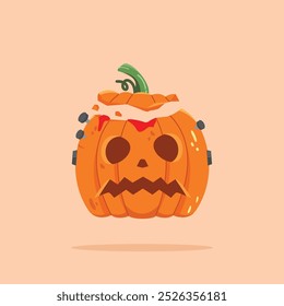 Halloween Kürbis Schnitzerei Split an der Spitze mit Bolzen und Blut, beängstigender Ausdruck Kürbis	
