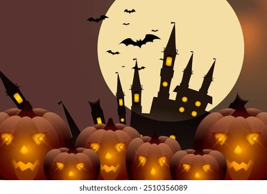 Fondo de luna de castillo de calabaza de Halloween