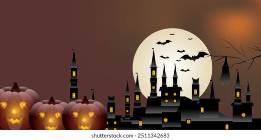 Halloween pumpkin castle moon background
