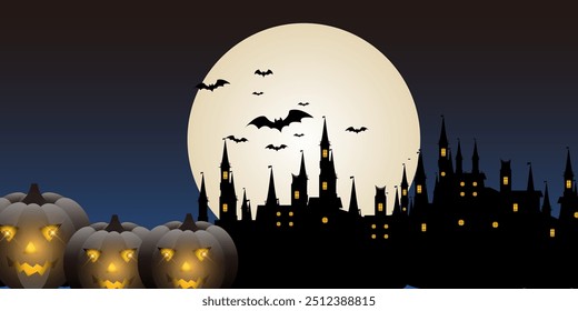 Fondo de luna de castillo de calabaza de Halloween