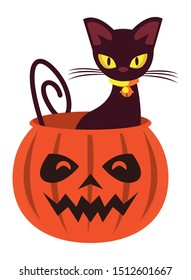 halloween pumpkin with cat animal vector illustration design