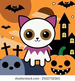 Patrón de murciélagos de gato de calabaza de Halloween
