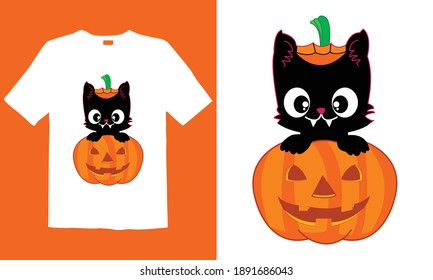 Halloween pumpkin with Cat. Best for T-shirt, Mug, Wall art, Leggings, Hoodies and lots more.