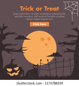 Halloween Pumpkin and Cat Flat Design Illustration