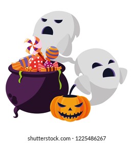 halloween pumpkin with cauldron and candies