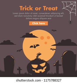 Halloween Pumpkin and Cemetery Flat Design Illustration