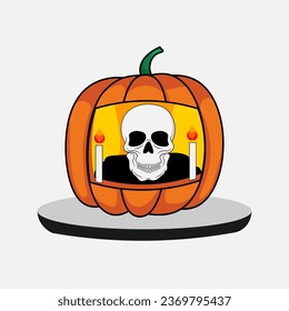 Halloween pumpkin character 5 vector, pumpkin skull