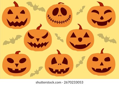 Halloween Kürbis Charakter Sammlung Vektor. Einfaches Clipart-Set der Halloween-Illustration.