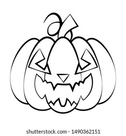 Halloween pumpkin character. Pumpkin with emotions. Contour illustration for the holiday. Pattern for coloring. Pumpkin on a white background.