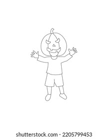 Halloween Pumpkin Character with hands nd scary expressions vector isolated on white background. Halloween character vector Perfect for coloring book, textiles, icon, web, painting, children's books. 