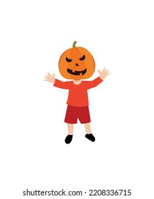 Halloween Pumpkin Character with hands and scary expressions vector isolated on white background.