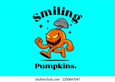 halloween pumpkin character running vector