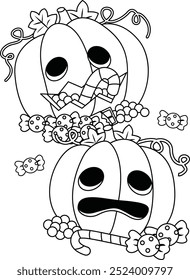 Halloween Pumpkin Character Symbol Cartoon Coloring Activity for Kids and Adult