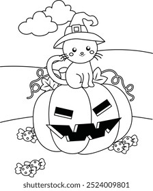 Halloween Pumpkin Character Symbol Cartoon Coloring Activity for Kids and Adult