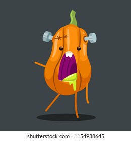 Halloween pumpkin character in a zombie costume. Vector cartoon illustration isolated on background.