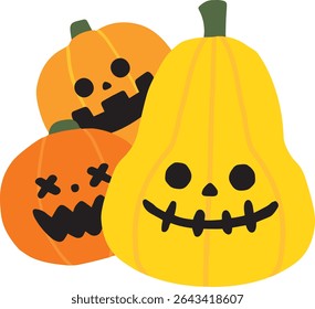 Halloween Pumpkin Characters – Cute Hand Drawn Trio Illustration