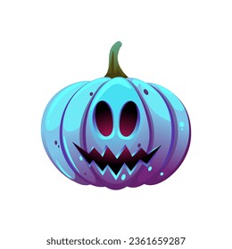 A Halloween pumpkin with a cheerful expression on its face.Blue pumpkin.The symbol of the Halloween holiday.Vector illustration.