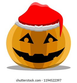 Halloween pumpkin with a christmas hat. Vector illustration design