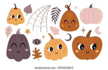 Halloween pumpkin clipart. Boho pumpkin clipart. Cute Halloween doodle. Hand drawn vector illustration.