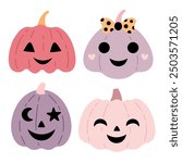 Halloween pumpkin clipart. Pink Pumpkin clipart. Pink Halloween clip art. Cute girly Halloween hand drawn vector illustration.	