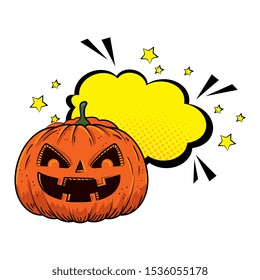 halloween pumpkin with cloud pop art style vector illustration design