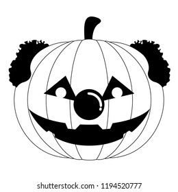 Halloween pumpkin with a clown nose and hair. Vector illustration design