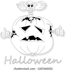 Halloween pumpkin with clown toy. Vector illustration isolated.