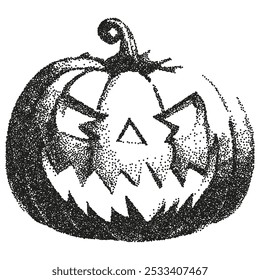 Halloween pumpkin collage element with a vintage dot photocopy effect. Vector illustration on an isolated background