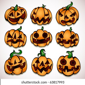 Halloween pumpkin collection (different carved faces)