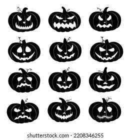 Colección de calabaza de Halloween, elementos para decoraciones de Halloween. Conjunto de calabazas. 
