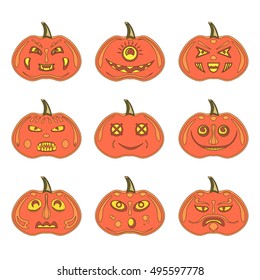Halloween pumpkin collection. White background. Vector EPS 10