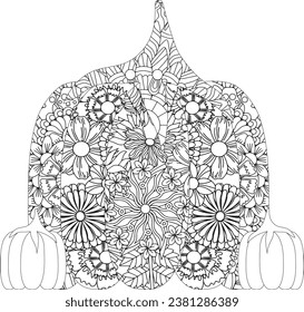 Halloween Pumpkin coloring page for adults kids holiday line art zentangle anti stress meditation coloring page art