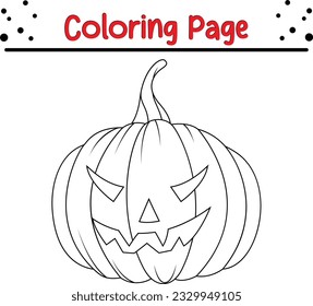 Halloween pumpkin coloring page for children. Black and white cartoon illustration