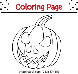 Halloween pumpkin coloring page for children. Black and white vector illustration for coloring book