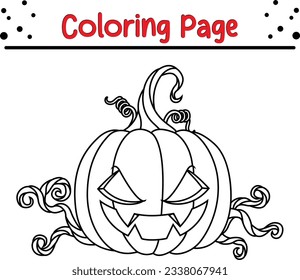 Halloween pumpkin coloring page. Halloween Trick or Treat Black and white vector illustration for coloring book