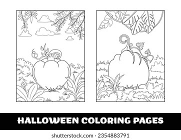 Halloween pumpkin coloring pages for kids. Pumpkin themed outlined for coloring page on white background..
