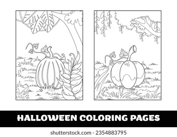 Halloween pumpkin coloring pages for kids. Pumpkin themed outlined for coloring page on white background..