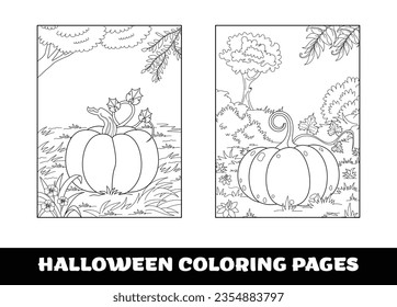 Halloween pumpkin coloring pages for kids. Pumpkin themed outlined for coloring page on white background..