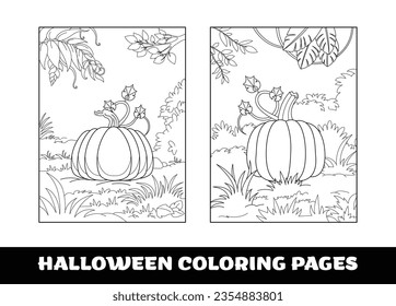 Halloween pumpkin coloring pages for kids. Pumpkin themed outlined for coloring page on white background..