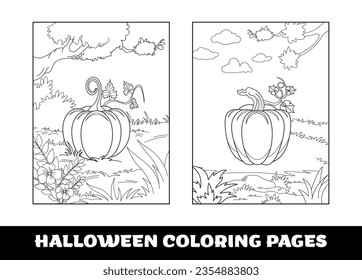 Halloween pumpkin coloring pages for kids. Pumpkin themed outlined for coloring page on white background..