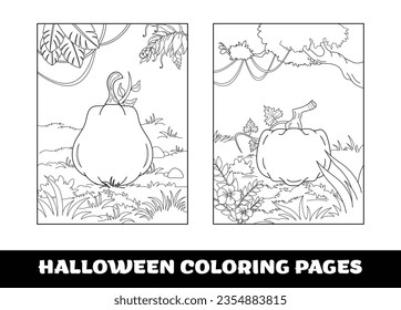 Halloween pumpkin coloring pages for kids. Pumpkin themed outlined for coloring page on white background..