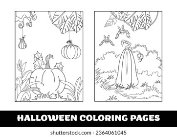 Halloween pumpkin coloring pages for kids. Pumpkin themed outlined for coloring page on white background..