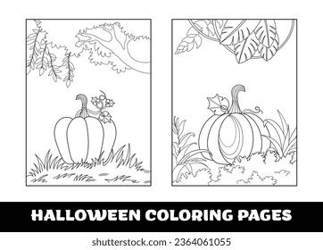Halloween pumpkin coloring pages for kids. Pumpkin themed outlined for coloring page on white background..