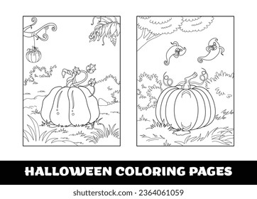Halloween pumpkin coloring pages for kids. Pumpkin themed outlined for coloring page on white background..