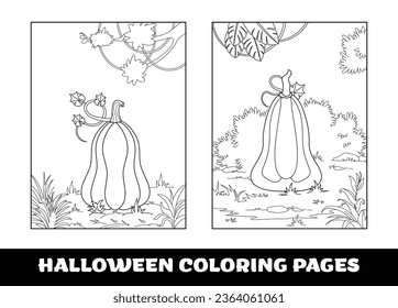 Halloween pumpkin coloring pages for kids. Pumpkin themed outlined for coloring page on white background..