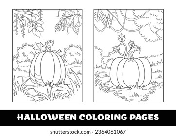 Halloween pumpkin coloring pages for kids. Pumpkin themed outlined for coloring page on white background..